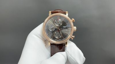 TW Factory IWC annual calendar replica Portofino 42*13.5mm Dandong 7750 Movement Brown Italian Calfskin Leather Strap Grey Face Watch